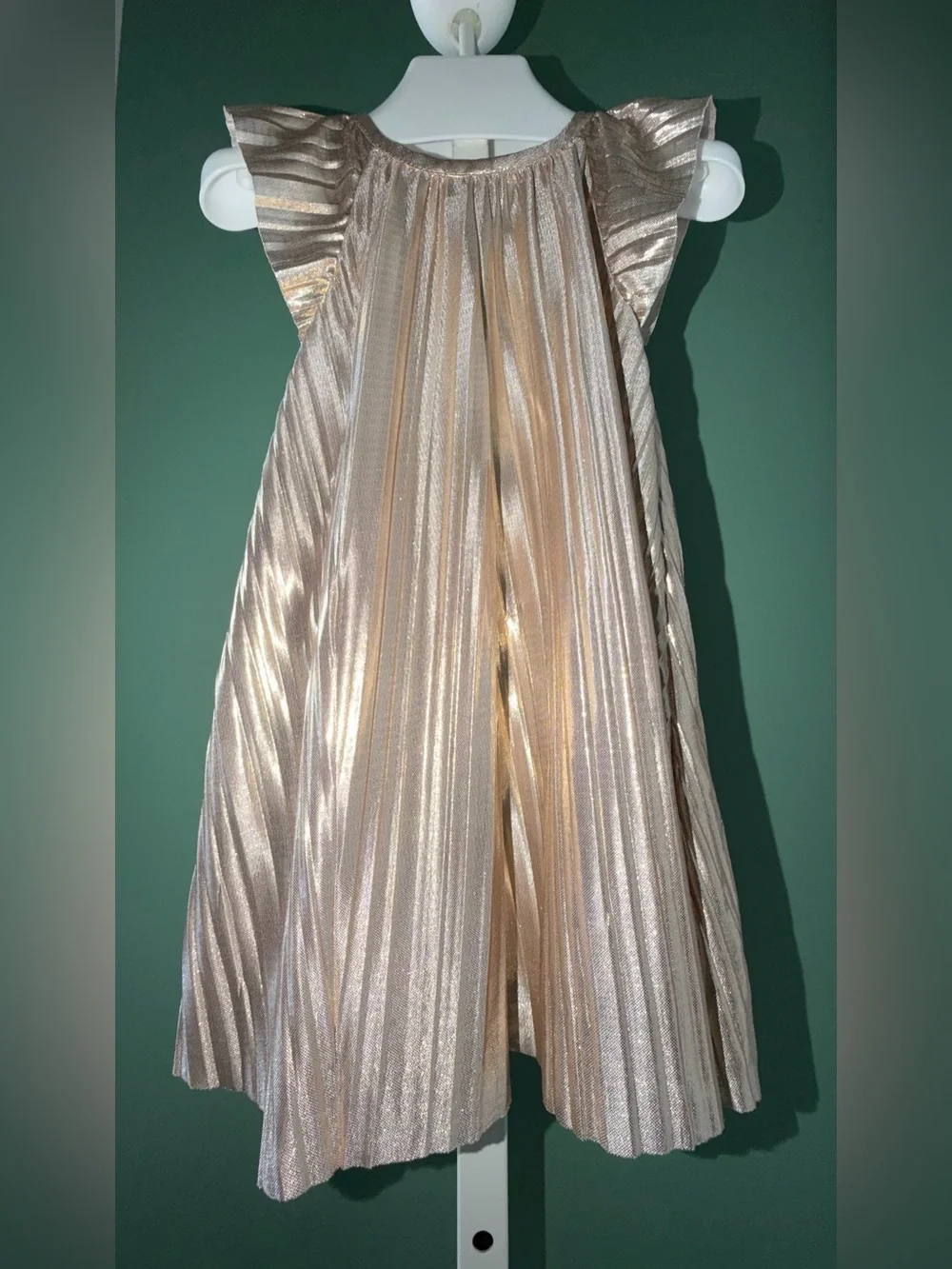 OshKosh B'gosh Metallic Pleated Flutter Lined Party Dress In Gold